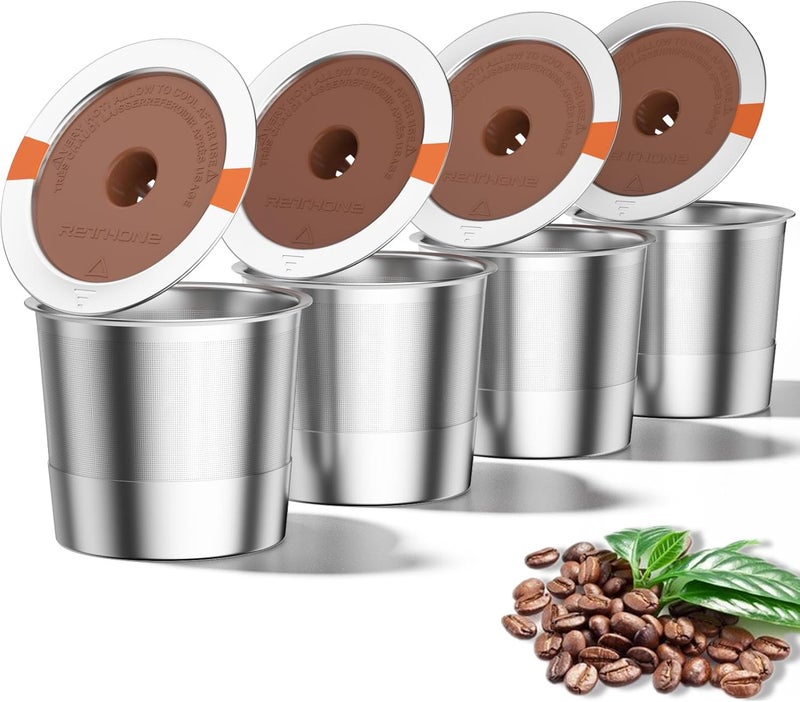 RETHONE K Cup Reusable Coffee Pods Compatible with Keurig 1.0 & 2.0 Coffee Machines, Stainless Steel Reusable K Cups Brewers Refillable K Cups (4 Pack) - Image 1